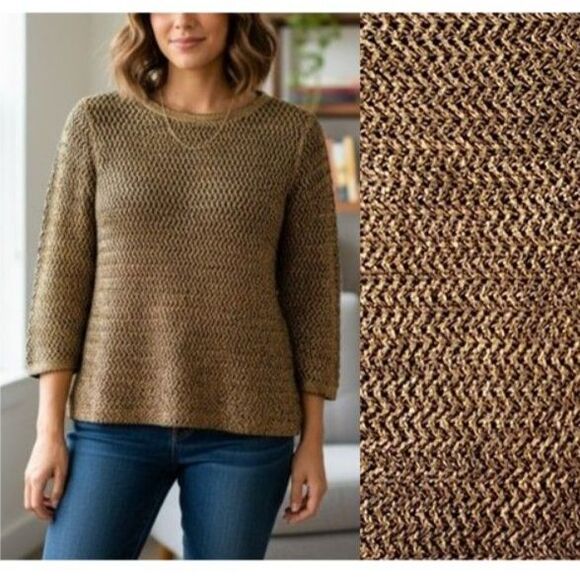 Chico's Gold/Bronze Metallic Chunky Knit Lightweight Sweater Sz XL Holiday Glam - Picture 1 of 9